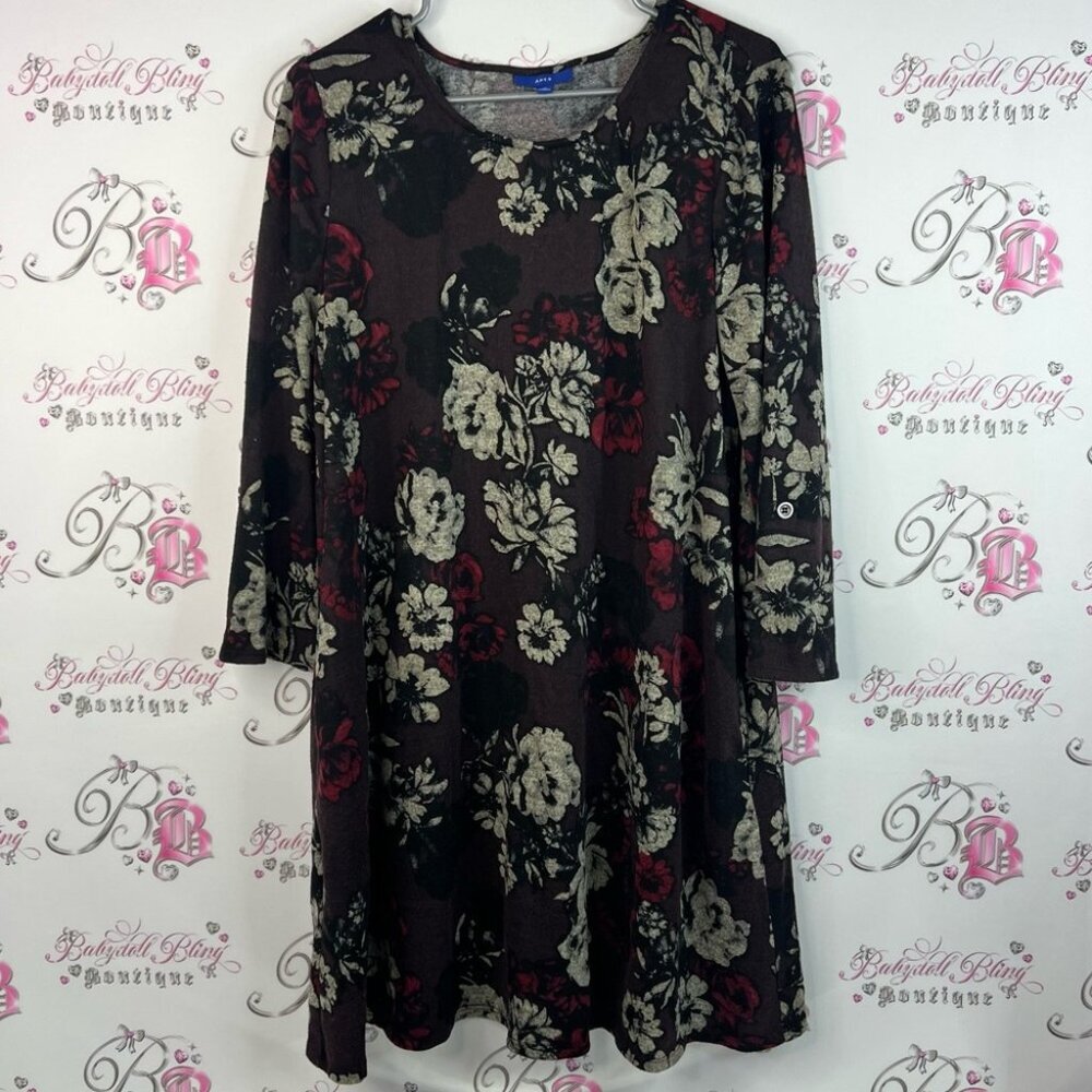 Apt. 9 dress flowers Women's Long Sleeve Floral Dress - Black, Red, Cream